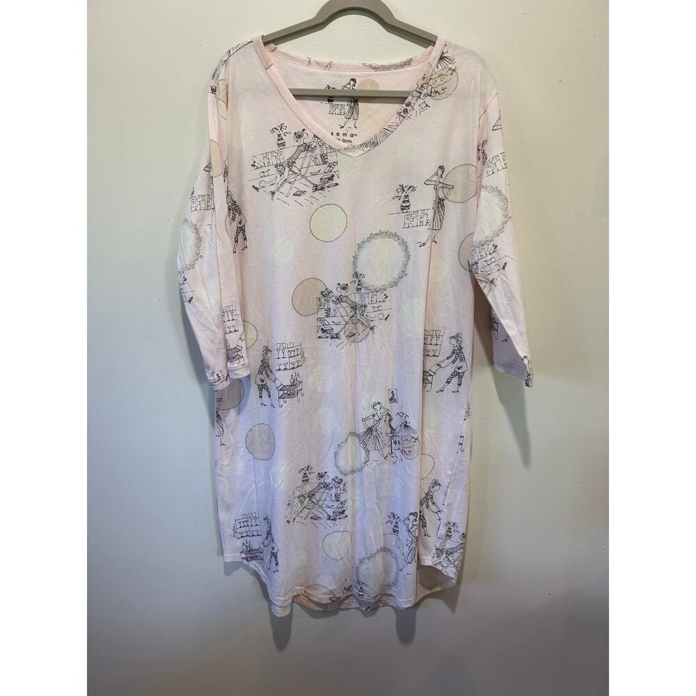 Soma nightgown size L pink with allover print cotton v neck short sleeve